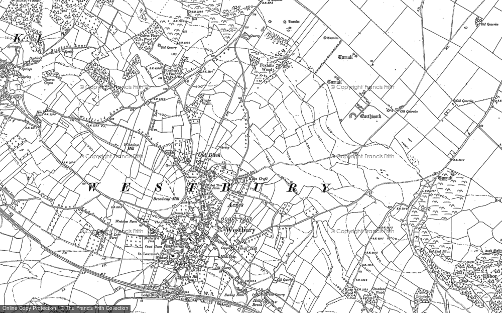 Old Map of Historic Map covering Westbury Beacon in 1884