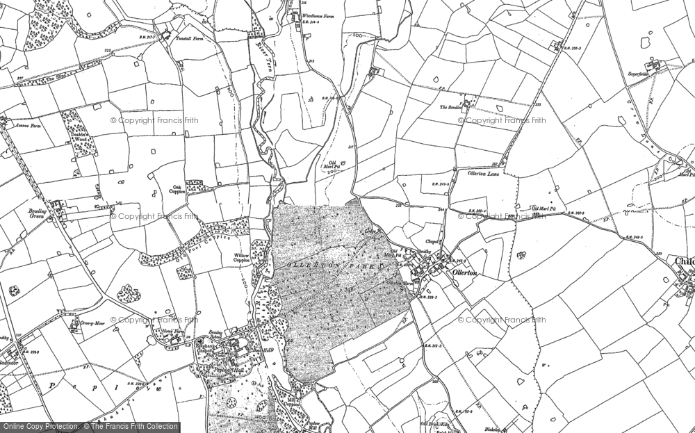 Old Map of Historic Map covering Ollerton Lane in 1880