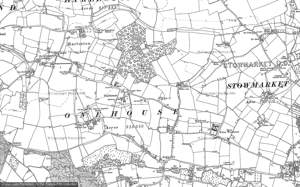 Old Map of Onehouse, 1884 in 1884