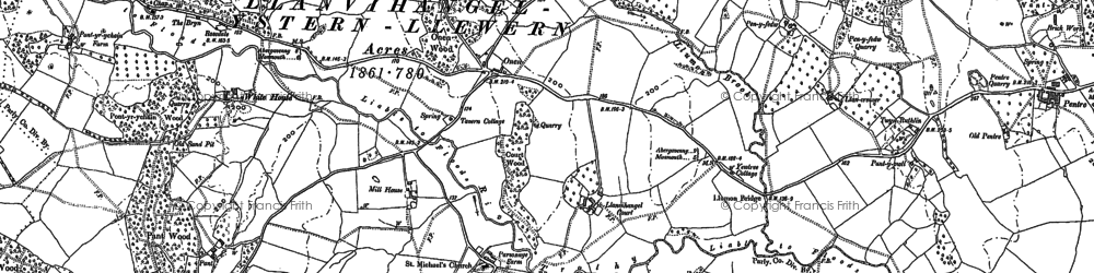Old map of Llanvihangel-Ystern-Llewern in 1900