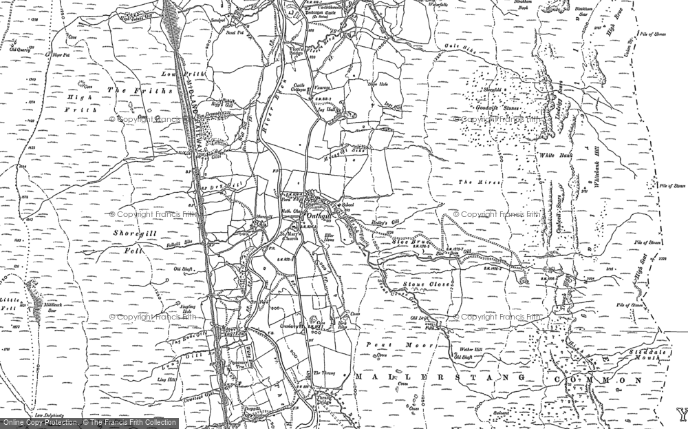 Old Map of Historic Map covering Brockholes Gill in 1913