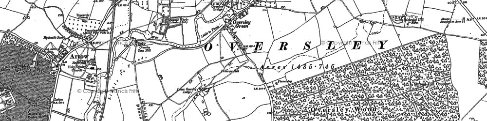 Old map of Oversley Green in 1885