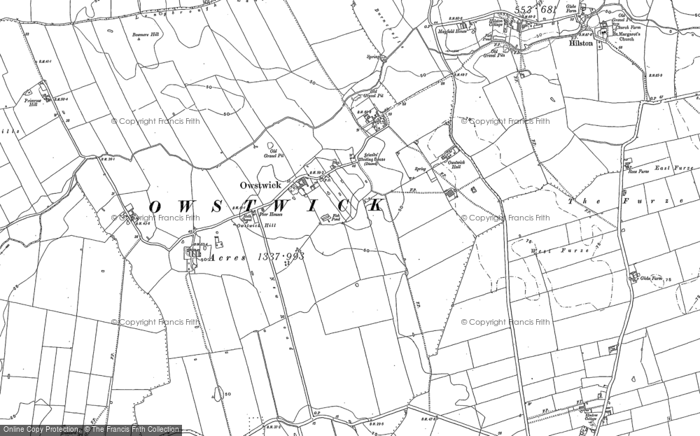 Old Map of Historic Map covering Willow Toft Fox Covert in 1908