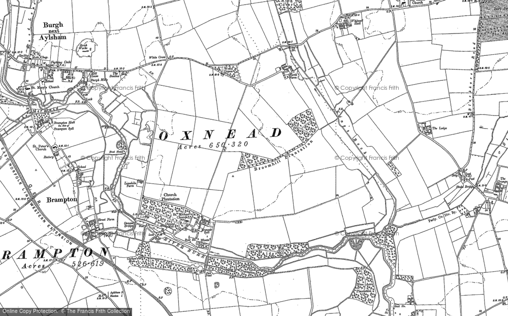 Old Map of Historic Map covering Bure Valley Railway and Walk in 1885