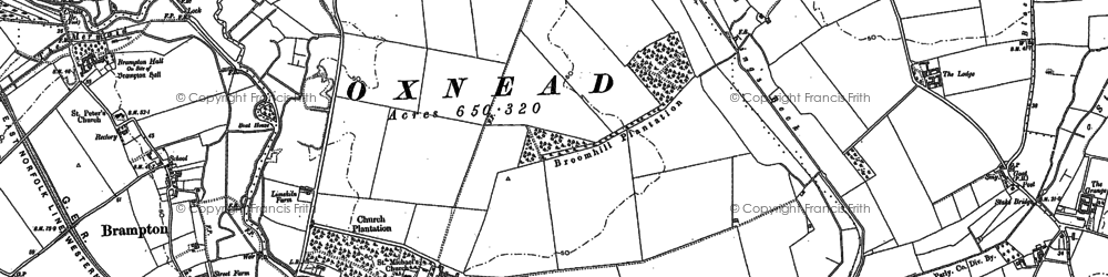 Old map of Oxnead in 1885