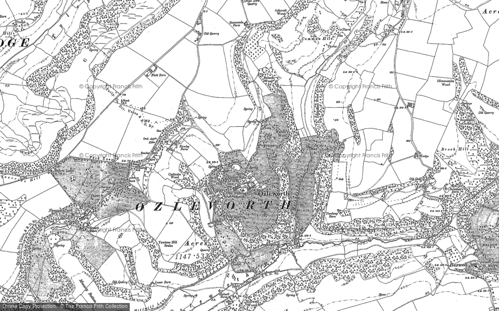 Old Map of Historic Map covering Yewtree Hill in 1881