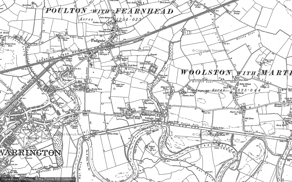 Old Map of Historic Map covering Bruche in 1894