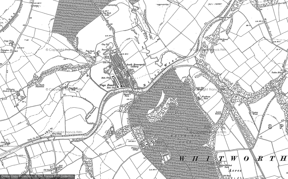 Old Map of Historic Map covering Whitworth Hall Country Park in 1896