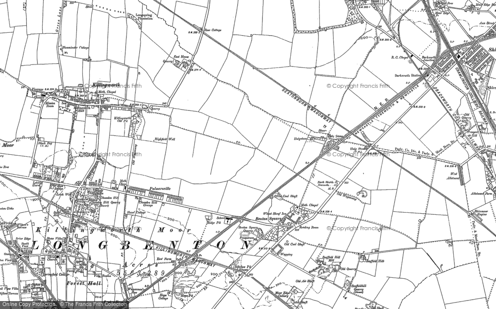 Old Map of Historic Map covering Killingworth Moor in 1895