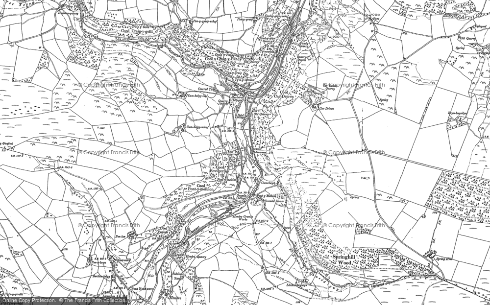 Old Map of Historic Map covering Aberwiel in 1909