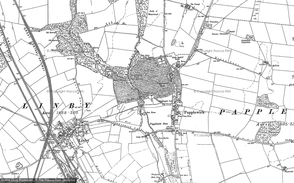 Old Map of Historic Map covering Burntstump Country Park in 1879