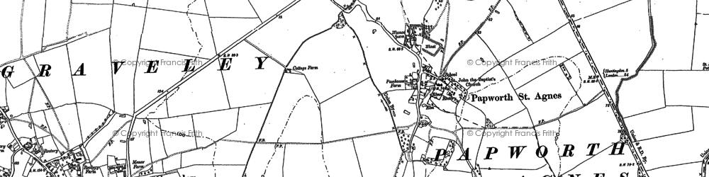 Old map of Papworth St Agnes in 1887