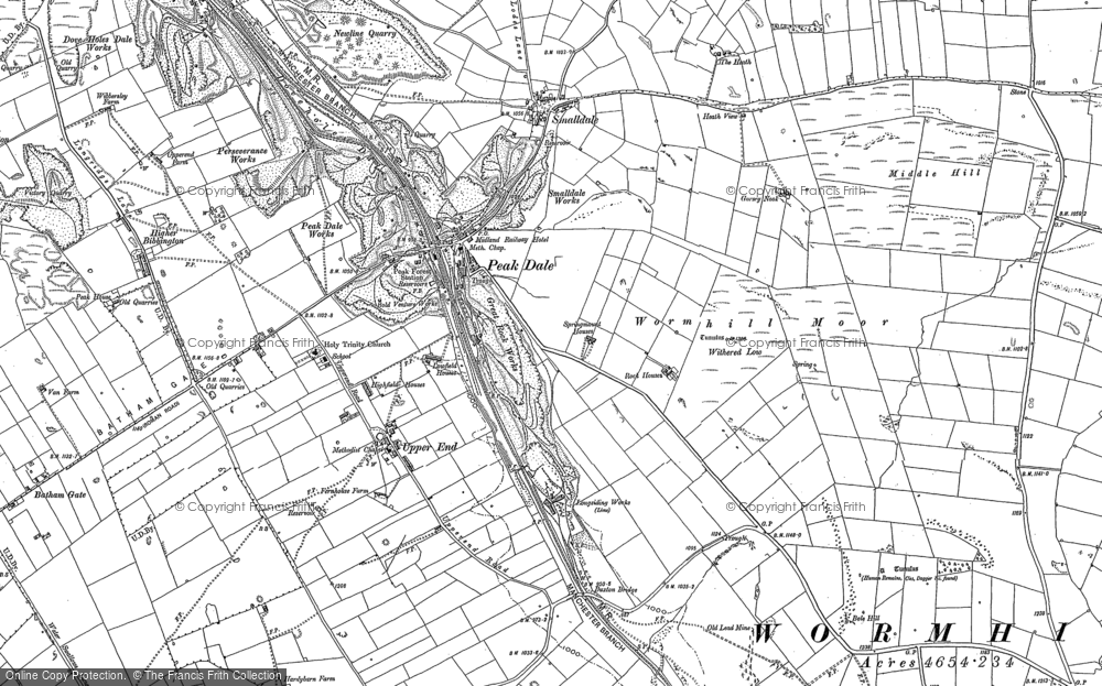 Old Map of Historic Map covering Wormhill Moor in 1879