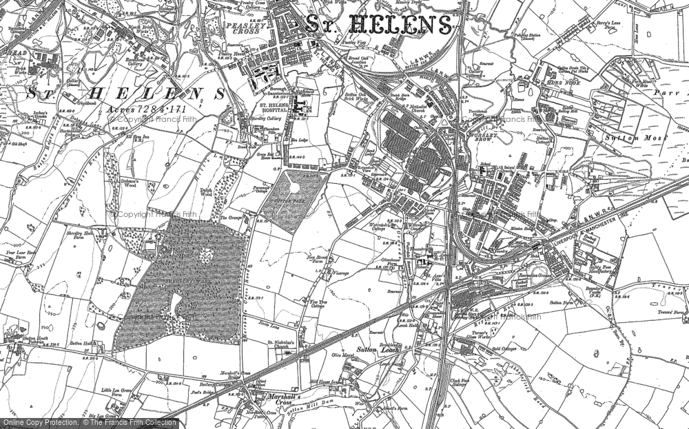 Old Map of Peasley Cross, 1891 - 1892 in 1891