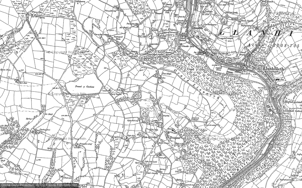 Old Map of Historic Map covering Glandwr in 1916