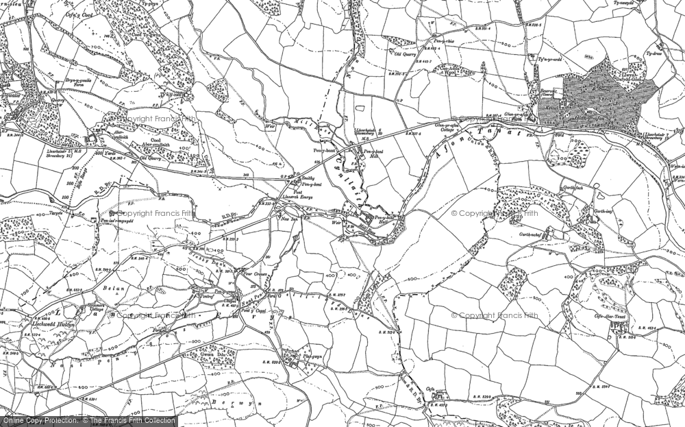 Old Map of Historic Map covering Abercynllaith in 1910