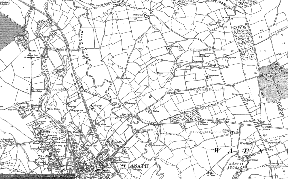 Old Map of Historic Map covering Wern Ddu in 1898