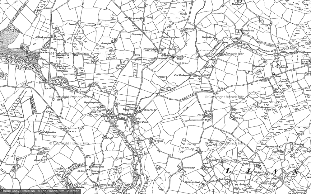 Old Map of Historic Map covering Brynbychan in 1888