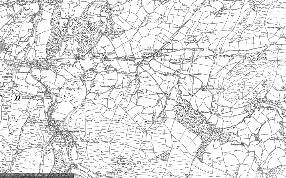 Old Map of Historic Map covering Afon Crewi in 1886
