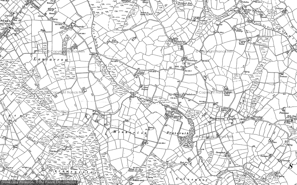 Old Map of Historic Map covering Tresevern Croft in 1878