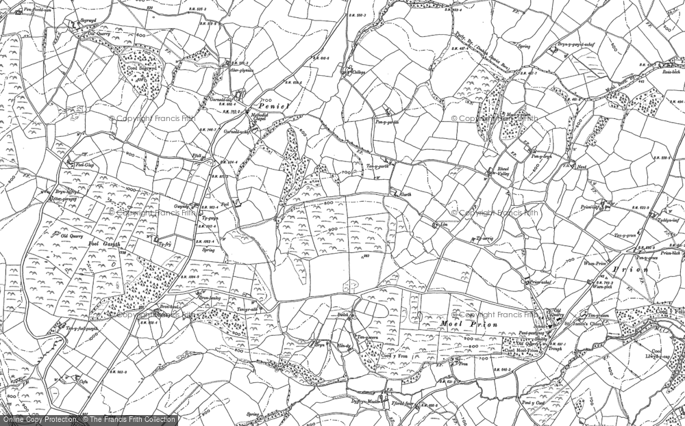 Old Map of Historic Map covering Plas Captain in 1898