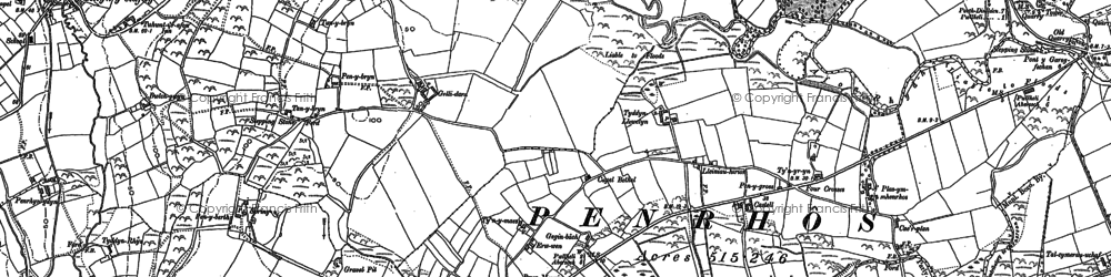 Old map of Afon Penrhos in 1888