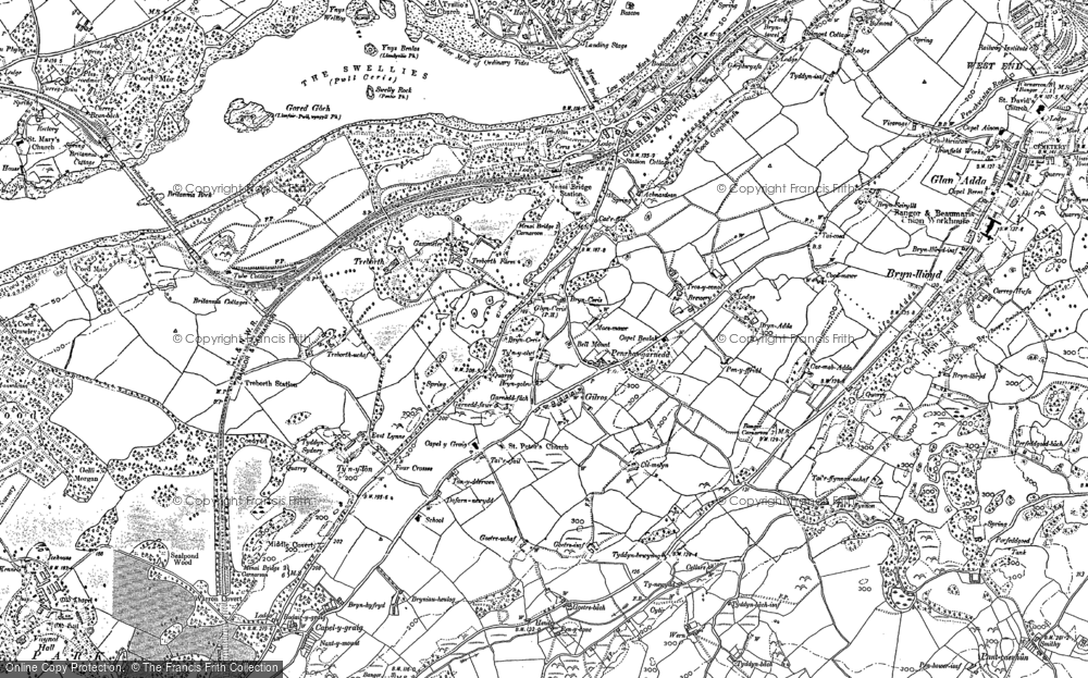Old Map of Historic Map covering Treborth Hall in 1899