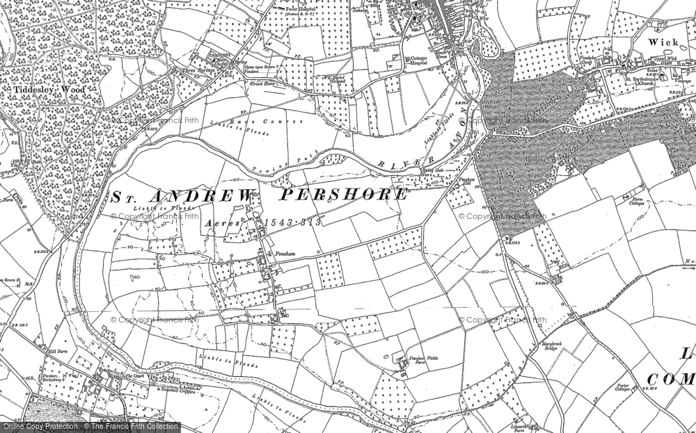 Old Map of Pensham, 1884 in 1884
