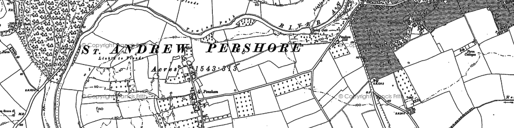 Old map of Pensham in 1884