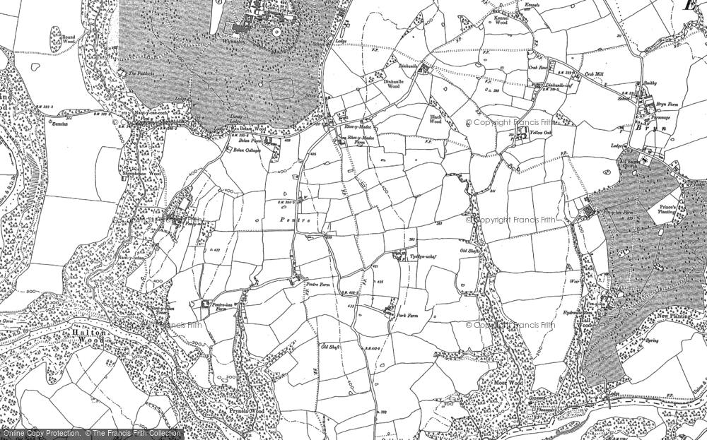Old Map of Historic Map covering Rhos y madoc in 1909