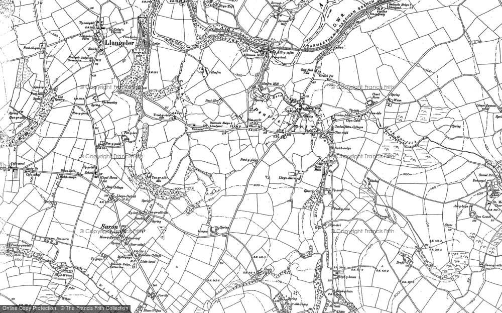 Old Map of Historic Map covering Bercoed-uchaf in 1887