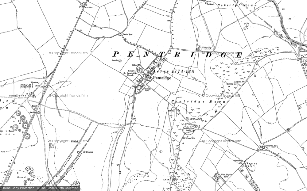 Old Map of Historic Map covering Ackling Dyke in 1900
