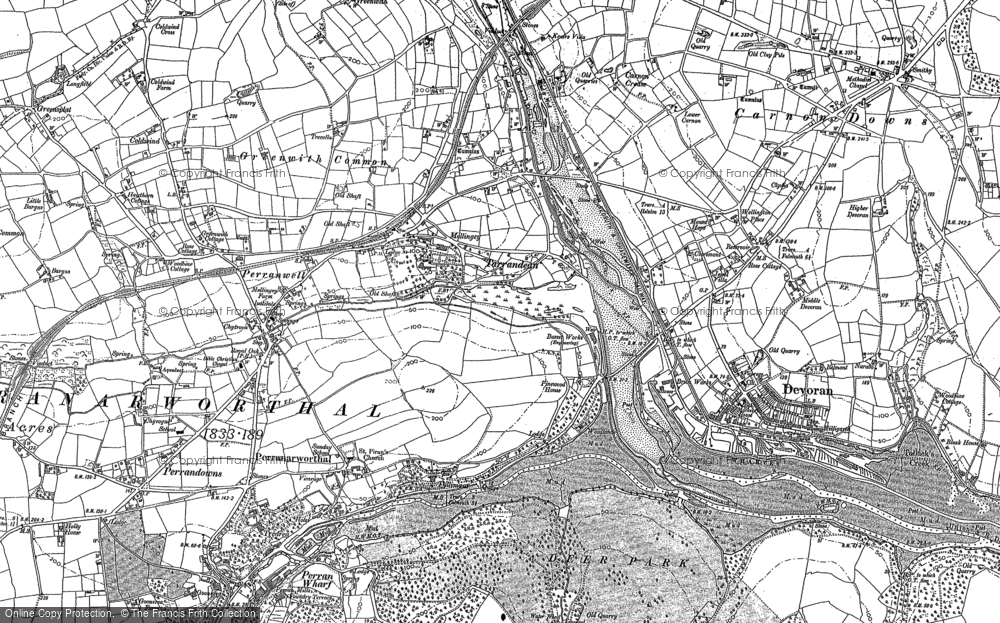 Old Map of Historic Map covering Perranwell in 1878