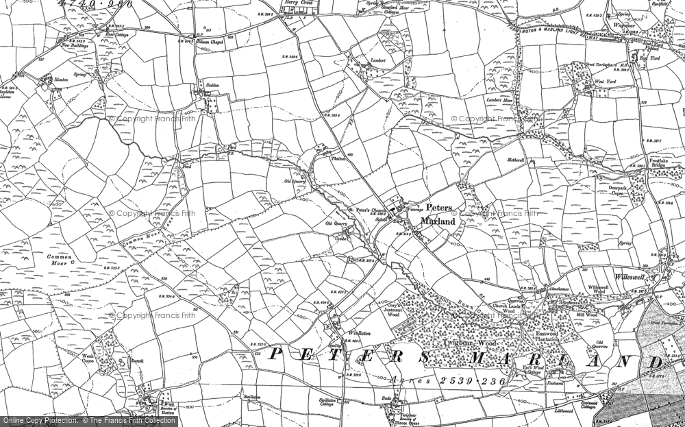 Old Map of Historic Map covering Berry Cross in 1884