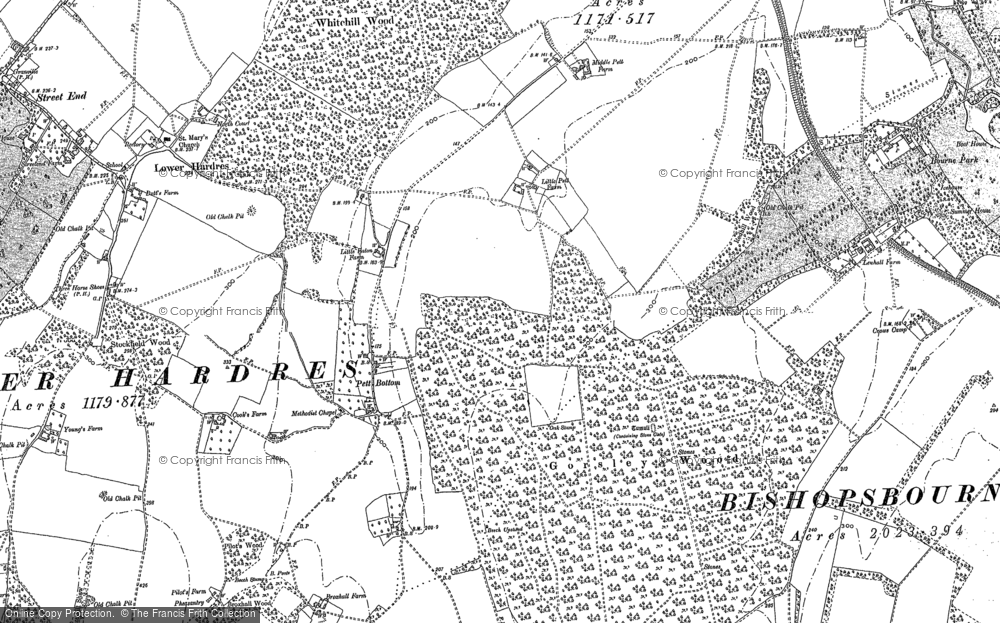 Old Map of Pett Bottom, 1895 - 1896 in 1895