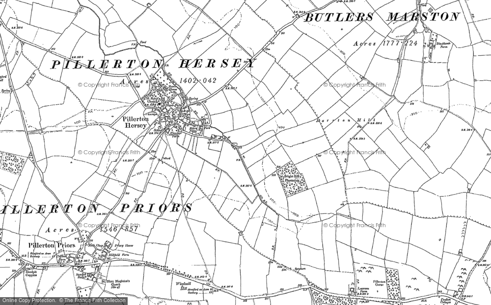 Old Map of Historic Map covering Bright Hill Plantn in 1885