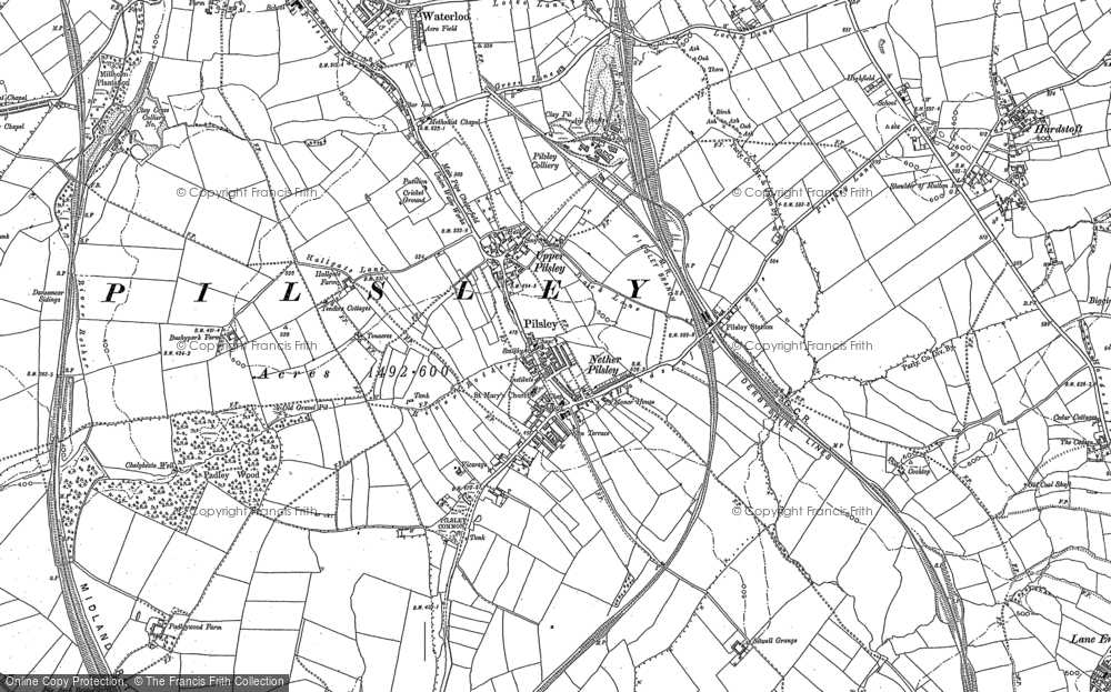 Old Map of Historic Map covering Pilsley Green in 1877