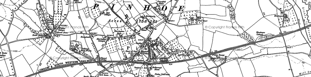 Old map of Pinhoe in 1886