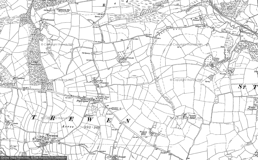 Old Map of Historic Map covering Westdownend in 1882