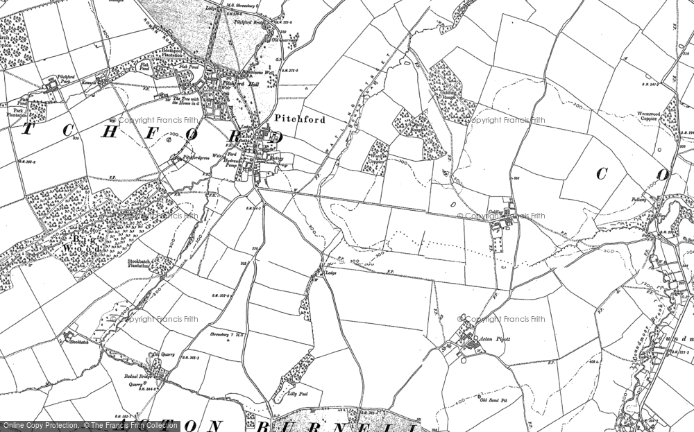 Old Map of Pitchford, 1882 in 1882