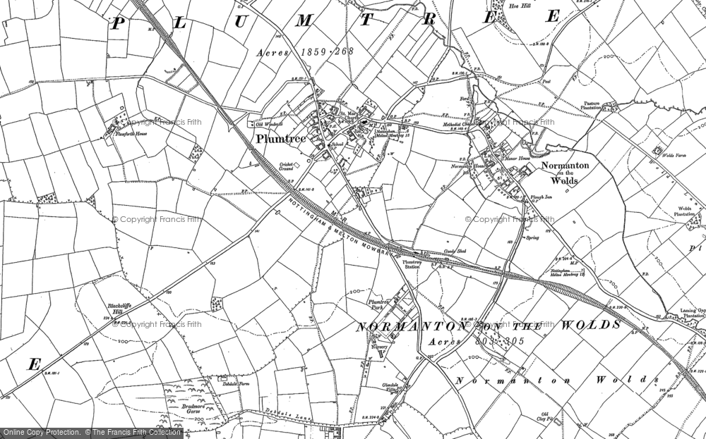 Old Map of Historic Map covering Blackcliffe Hill in 1883