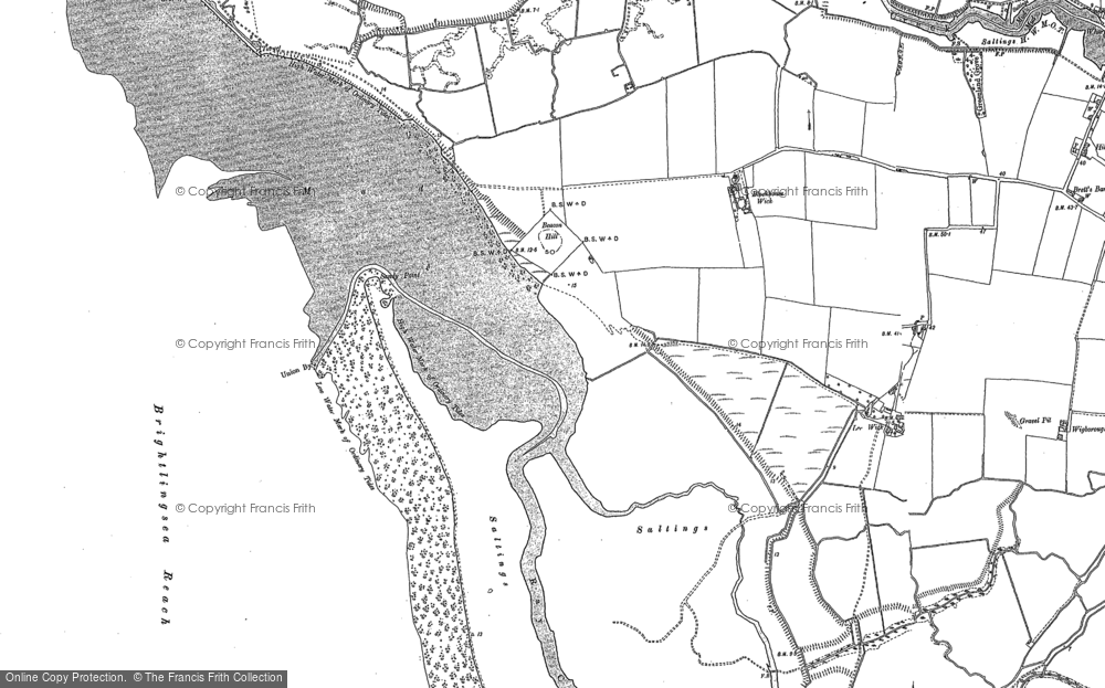 Old Map of Historic Map covering Brightlingsea Creek in 1896