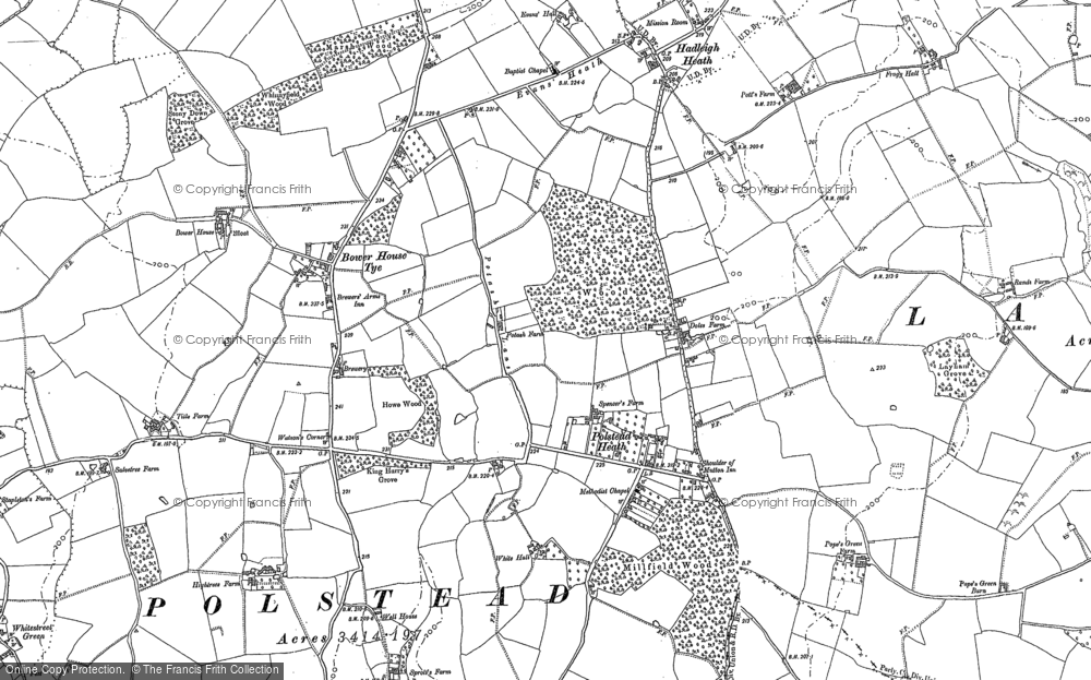 Old Map of Historic Map covering Bower House Tye in 1884