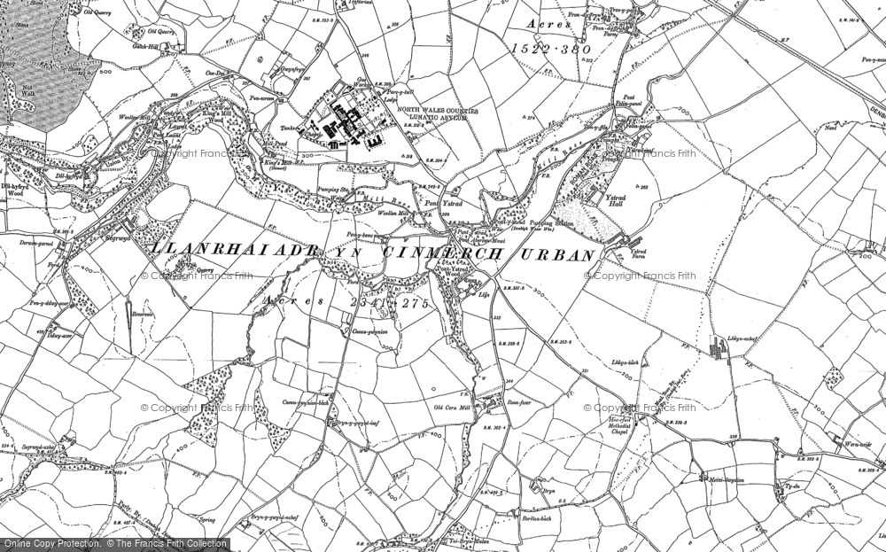 Old Map of Historic Map covering Ystrad Hall in 1898