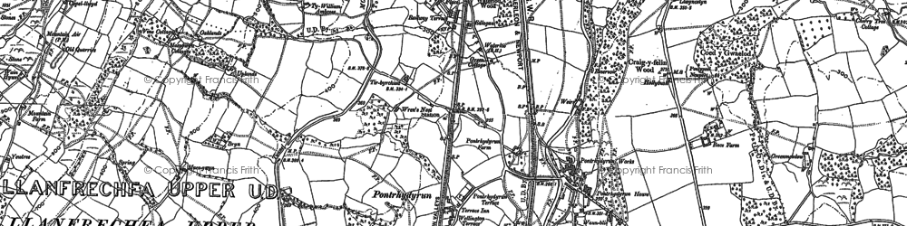 Old map of Pontrhydyrun in 1899