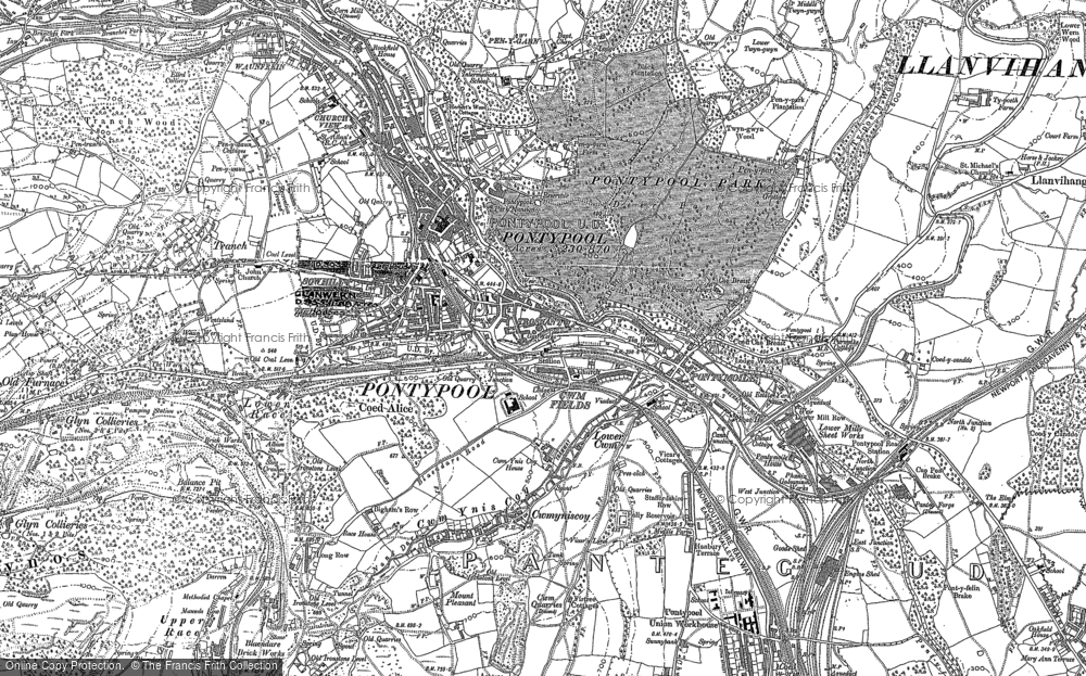 OLD ORDNANCE SURVEY MAP PONTYPOOL NORTH 1899 AMERICAN GARDENS TREVETHIN 