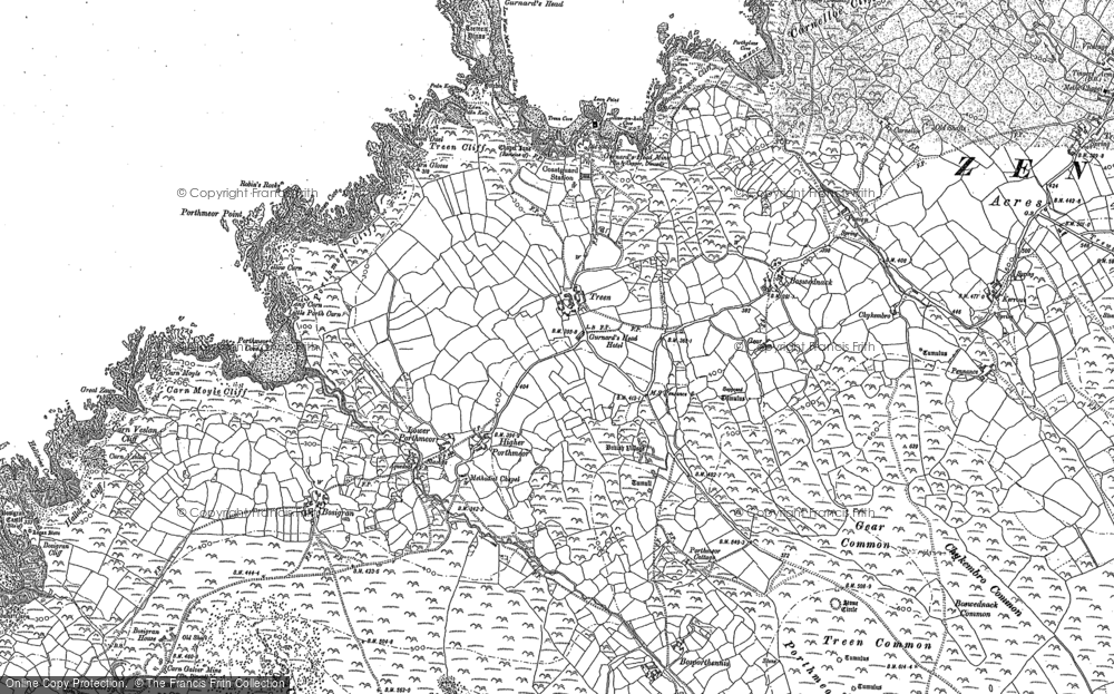 Old Map of Historic Map covering Treen in 1877