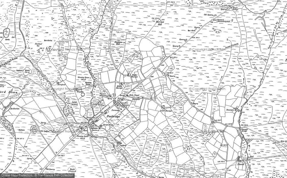 Old Map of Postbridge, 1884 in 1884