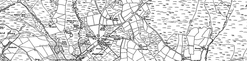 Old map of Postbridge in 1884