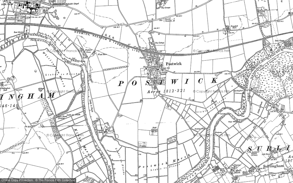 Old Map of Postwick, 1881 in 1881